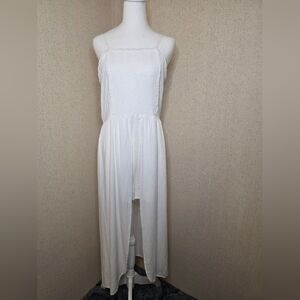 White Bohemian-Style Spaghetti Strap Romper Style Maxi Dress